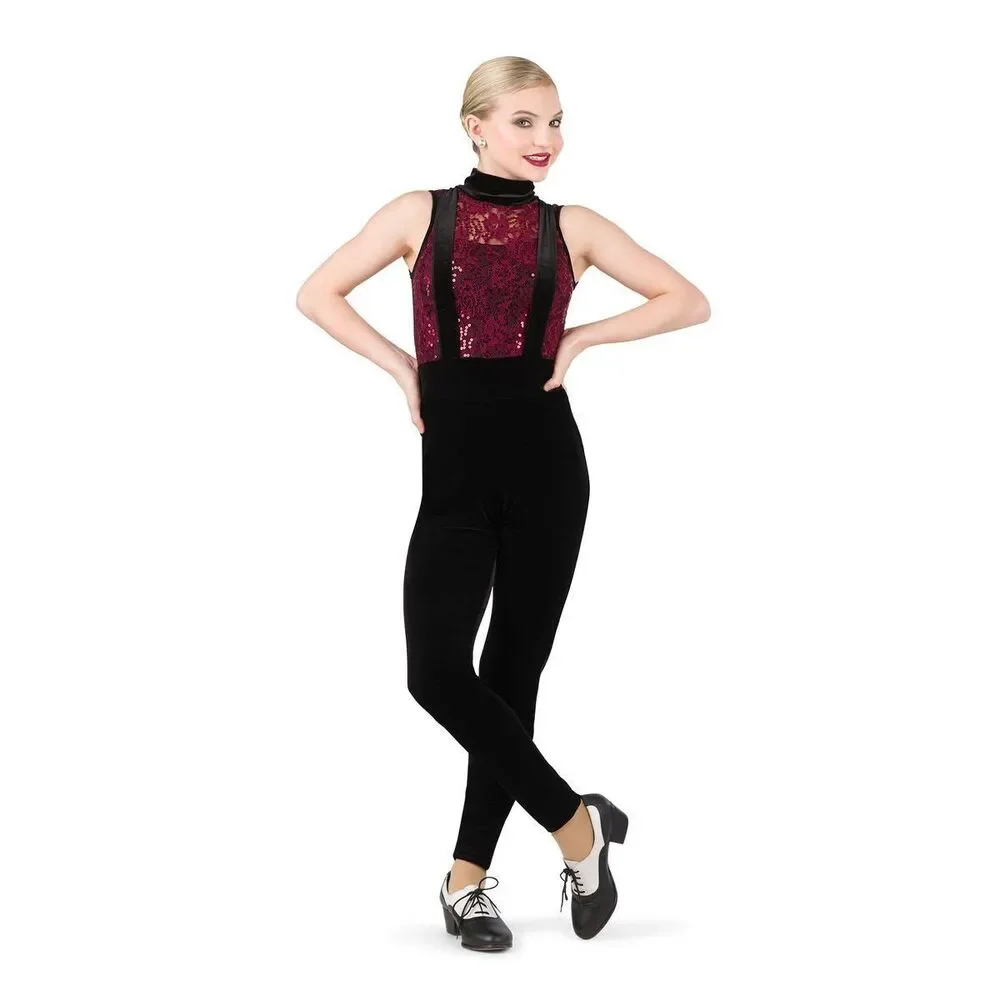 Pre-Owned Dance Costume Costume Gallery 19620 Large Child Burgundy Jumpsuit Jaz